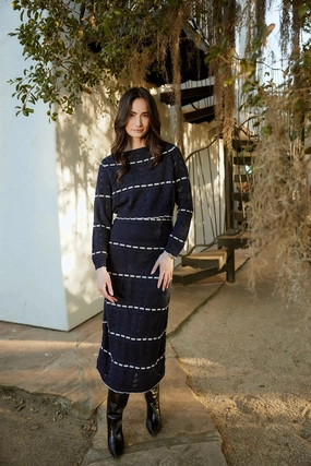 Effortless Style Skylar Midi Dress | Dark Blue/Ivory