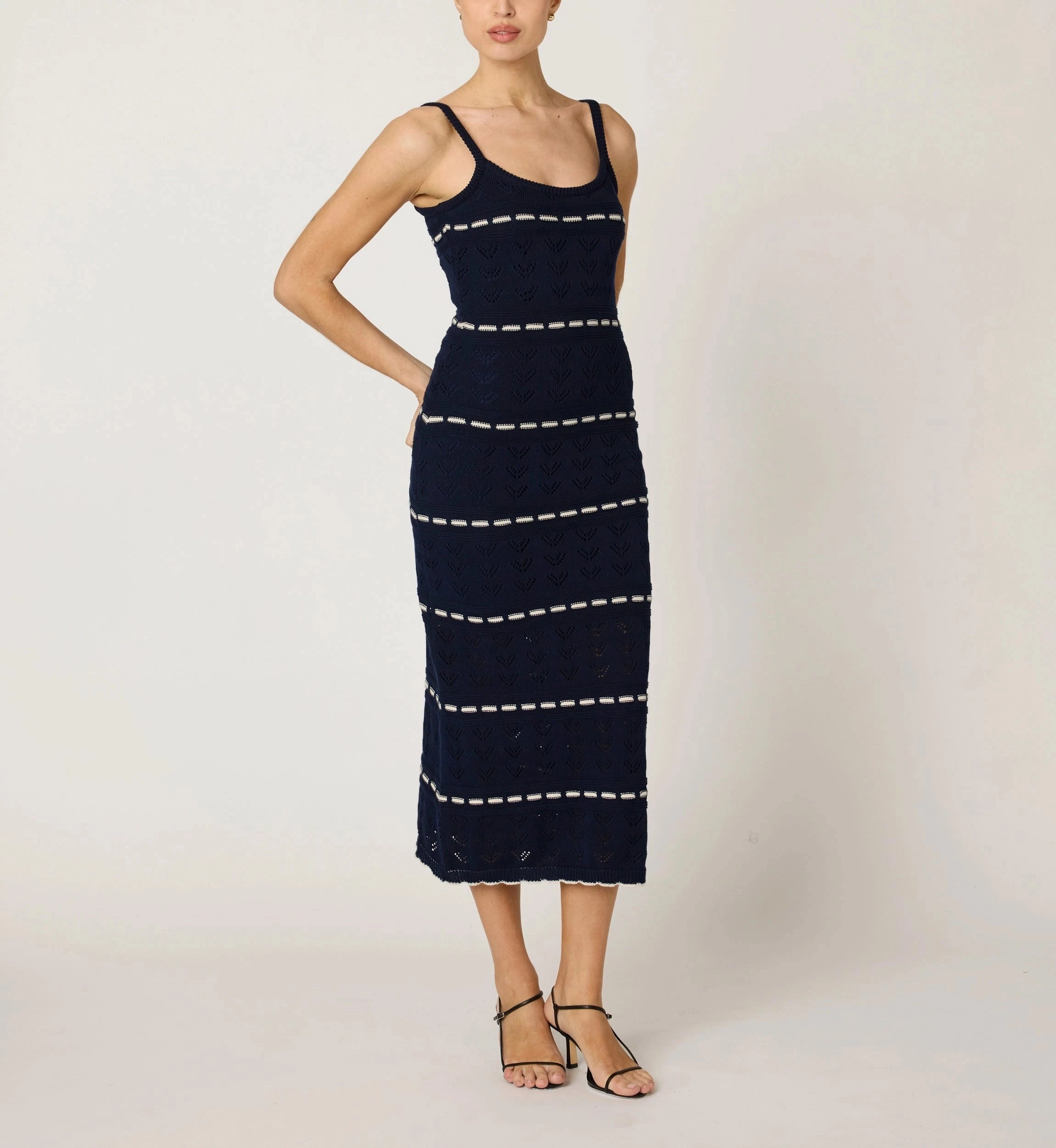 Skylar Midi Dress | Dark Blue/Ivory Mesh Soft Relaxed Finish