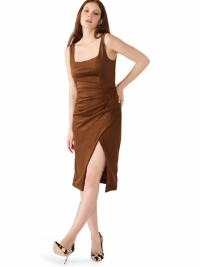 Feminine midi gown Milo Dress in Chicory Coffee