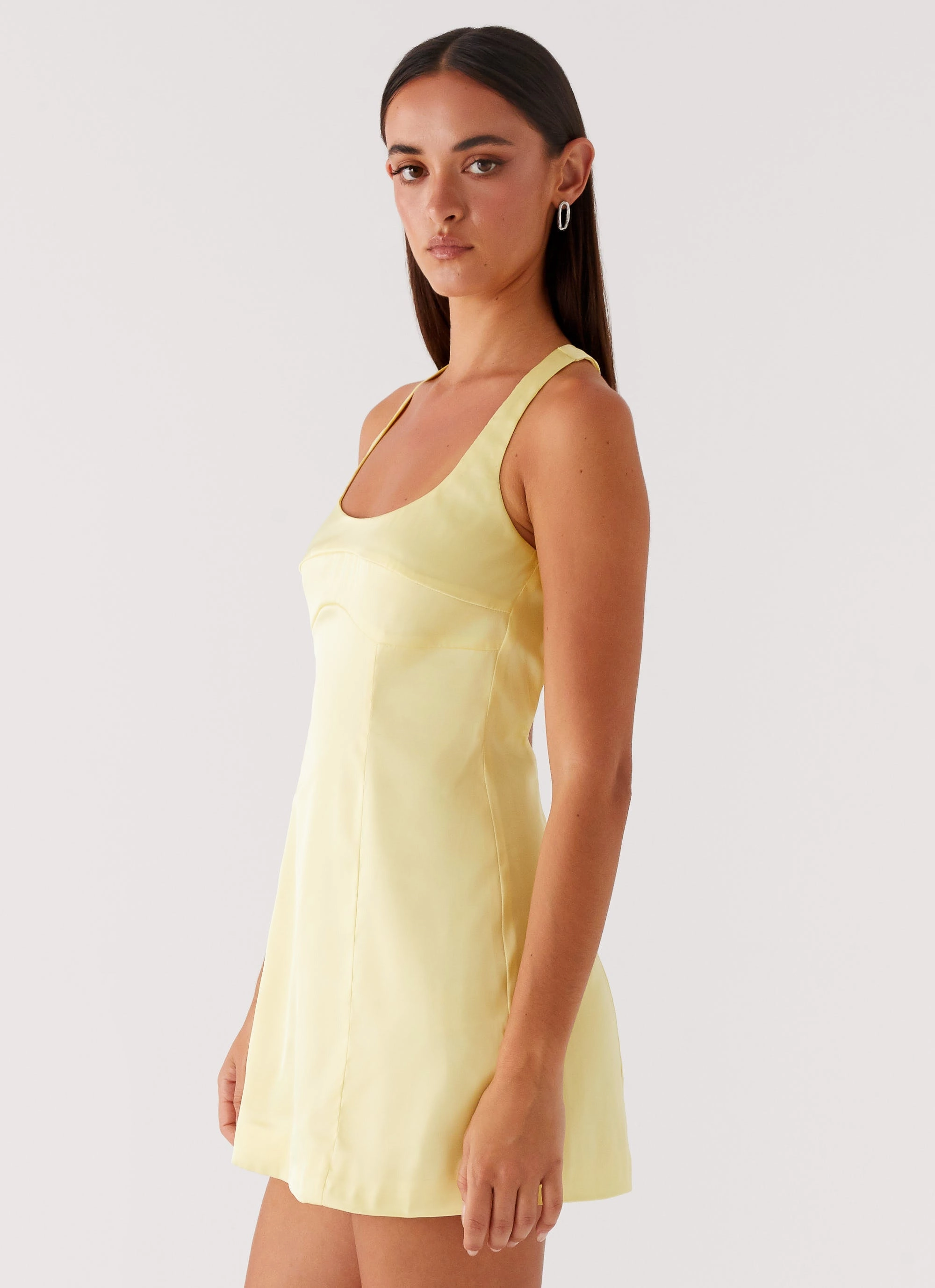Freefall Satin Mini Dress - Yellow Contemporary Look Mood Flex