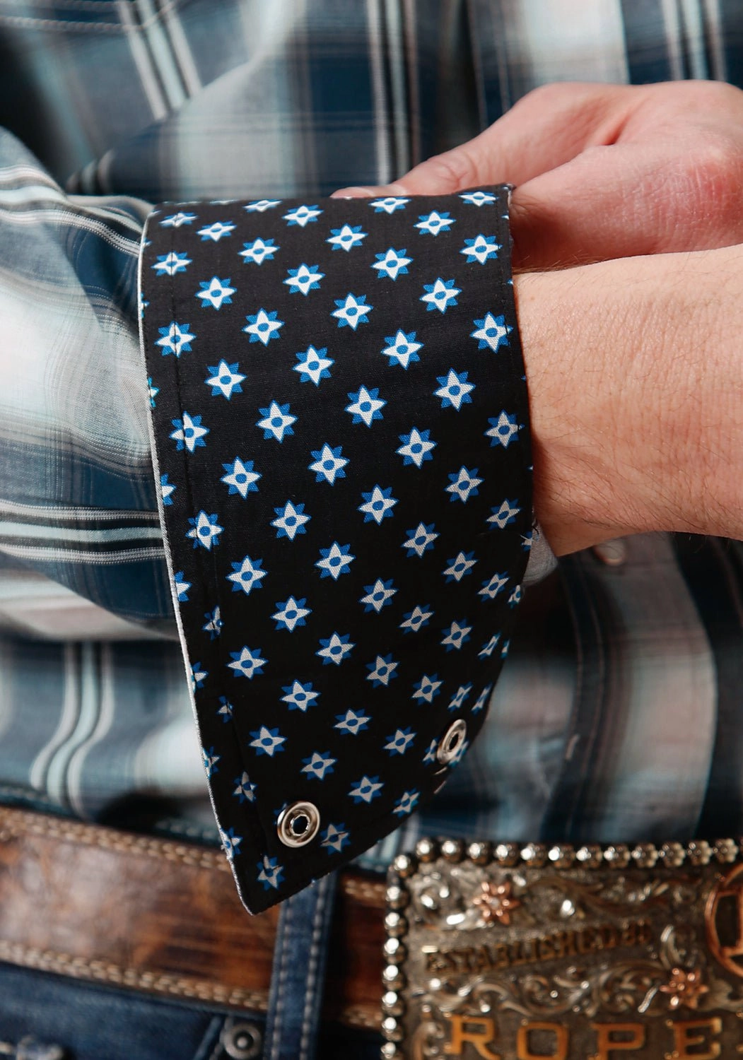 Roper Mens Blue 100% Cotton West Plaid L/S Tall Shirt Trendsetting Design Sustainable Weave