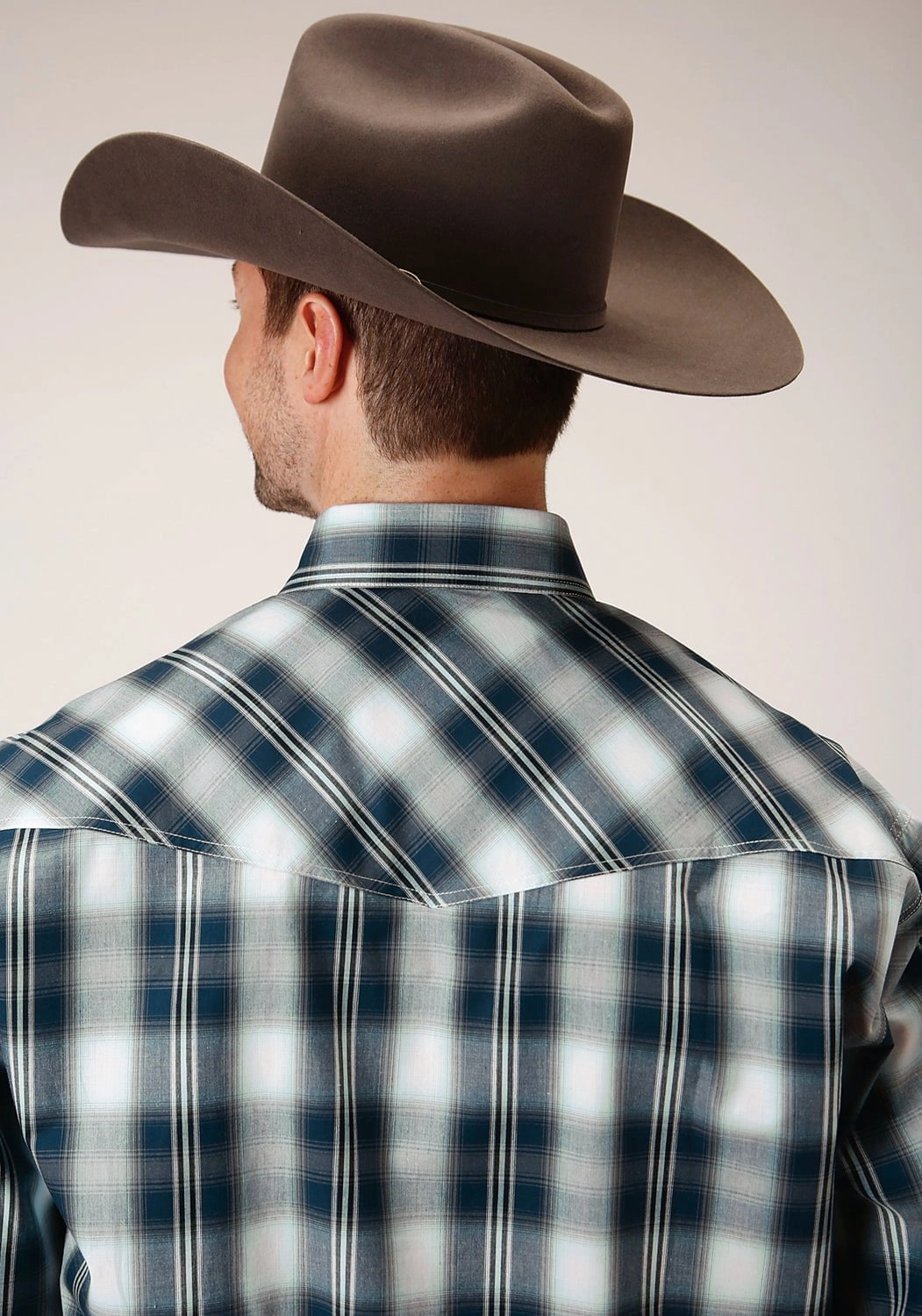 Roper Mens Blue 100% Cotton West Plaid L/S Tall Shirt Easy Styling