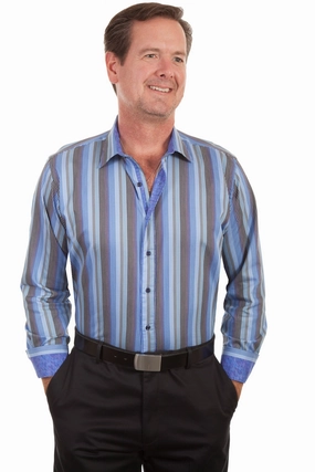 Elegant Finish Scully Mens Sky 100% Cotton Stripe L/S Shirt