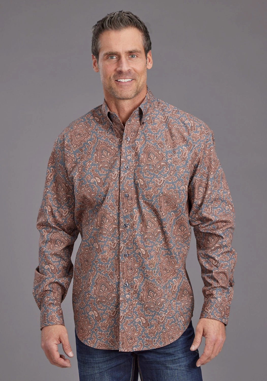 Stetson Mens 2143 Copper Paisley Brown 100% Cotton 1 Pkt L/S Shirt Limited Edition