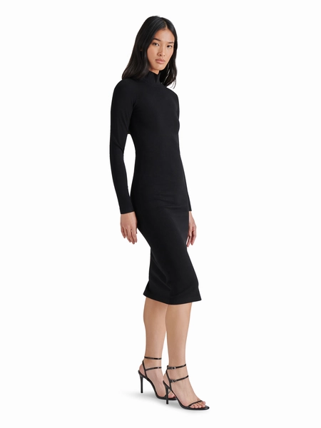 Glossy Fabric Classic and Modern Maja Sweater Dress in Black
