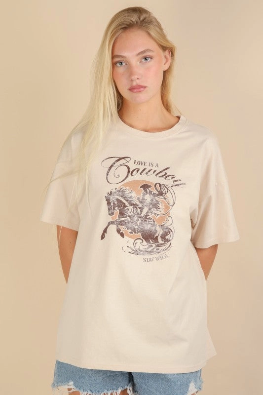 Love Is A Cowboy Graphic Top Cozy Layers Formal Style