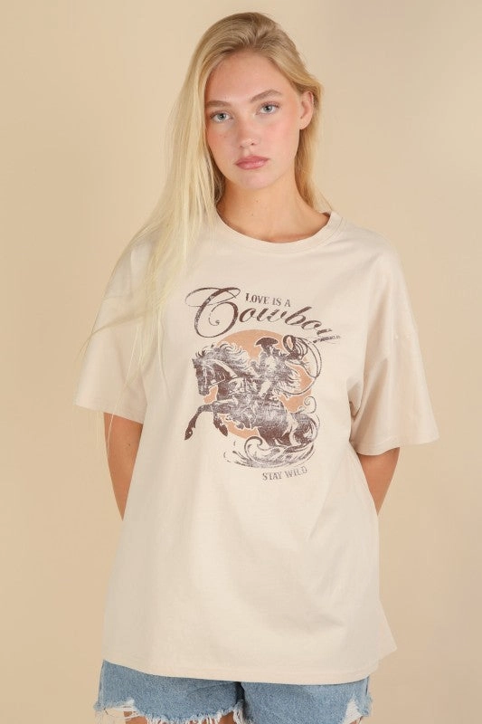 Pilling Resistant Finish Love Is A Cowboy Graphic Top