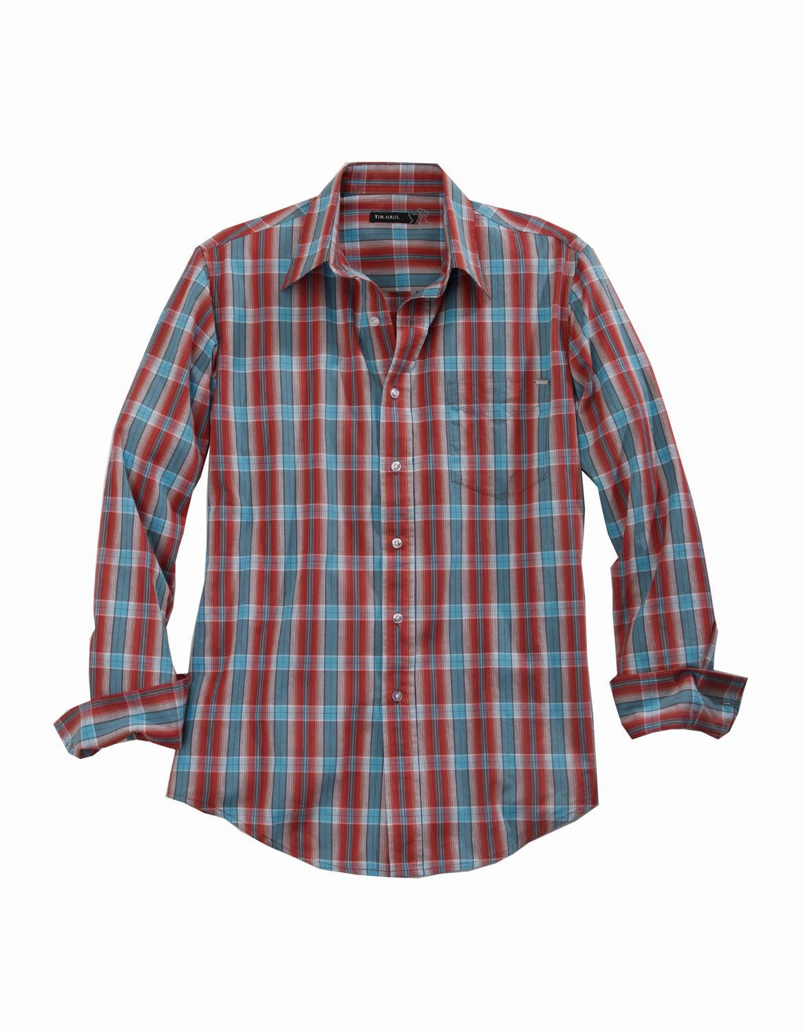 Inner Layer Non Iron Tin Haul Mens Red/Blue 100% Cotton Highway Plaid L/S Shirt