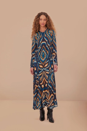 Pineapple Ikat Maxi Dress in Blue Vibrant Hue