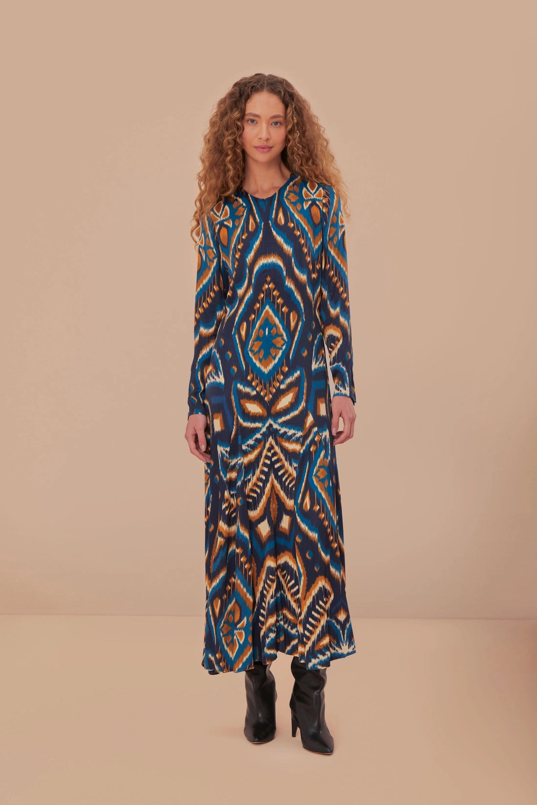 Pineapple Ikat Maxi Dress in Blue Vibrant Hue