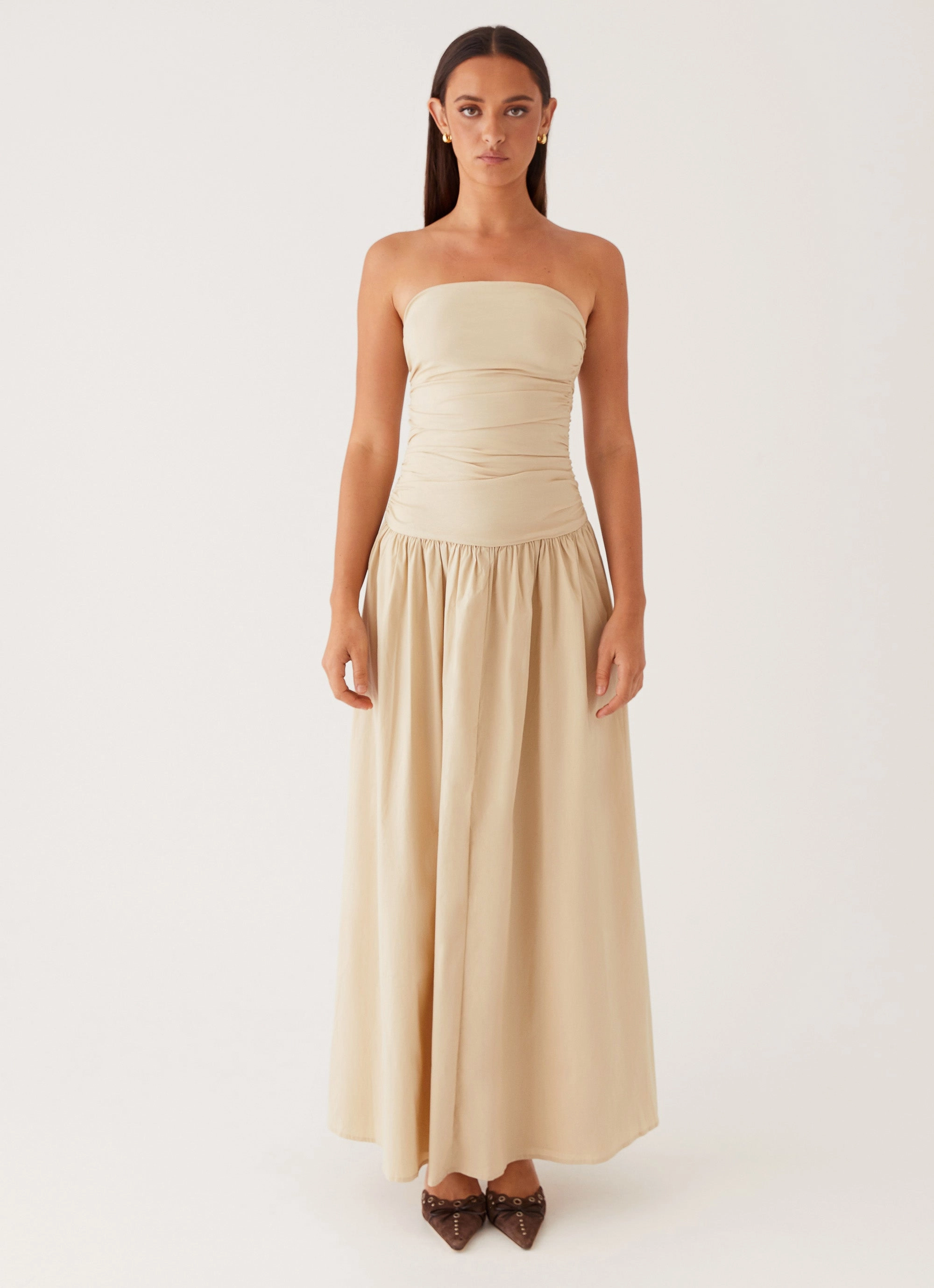 Soft Texture Airy Fit Carmel Maxi Dress - Ivory