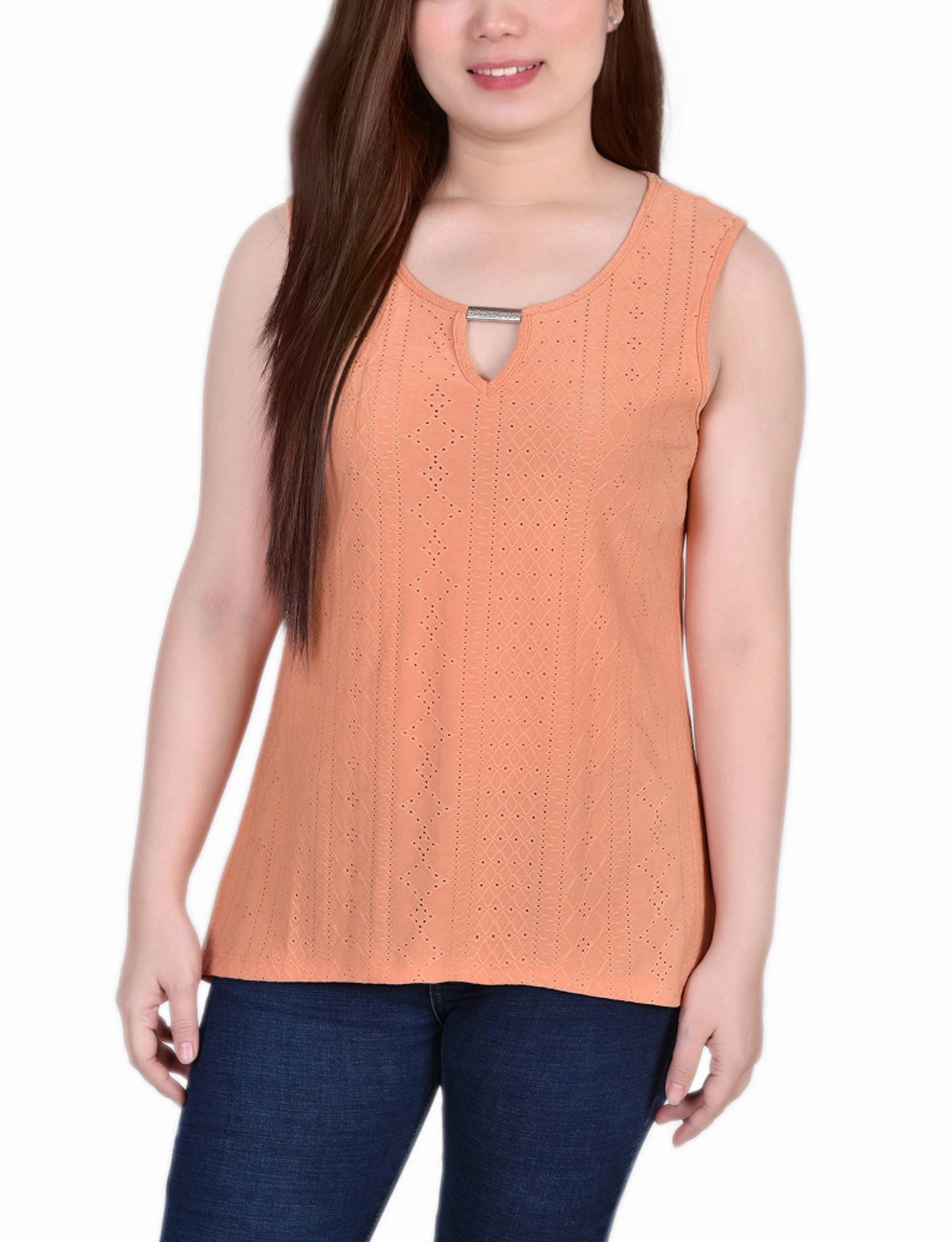 Casual Layer QuickFabric Recovery Sleeveless Knit Eyelet Top With Hardware