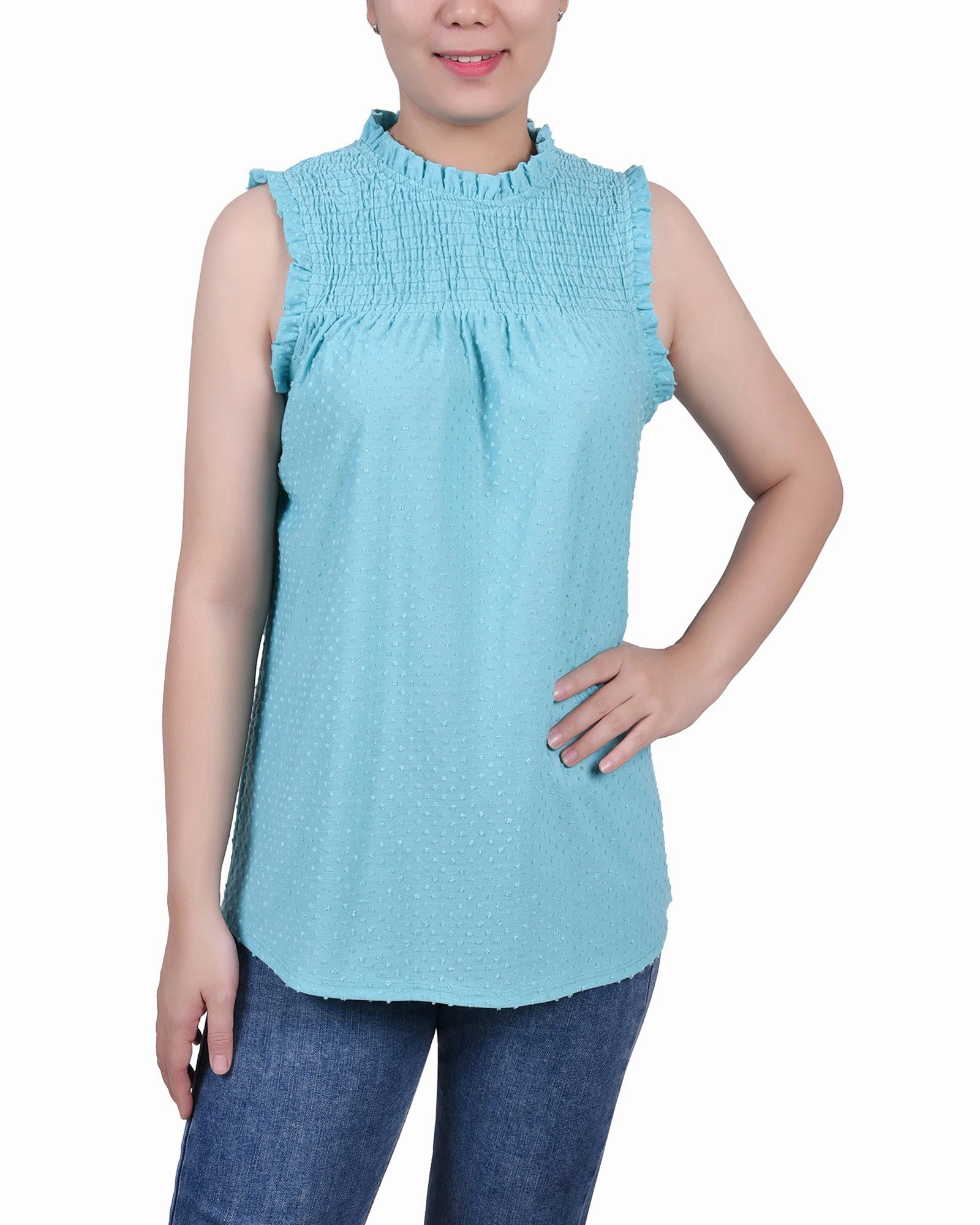Sleeveless Yoke Top With Ruffles Timeless Basic AntiSnag Surface