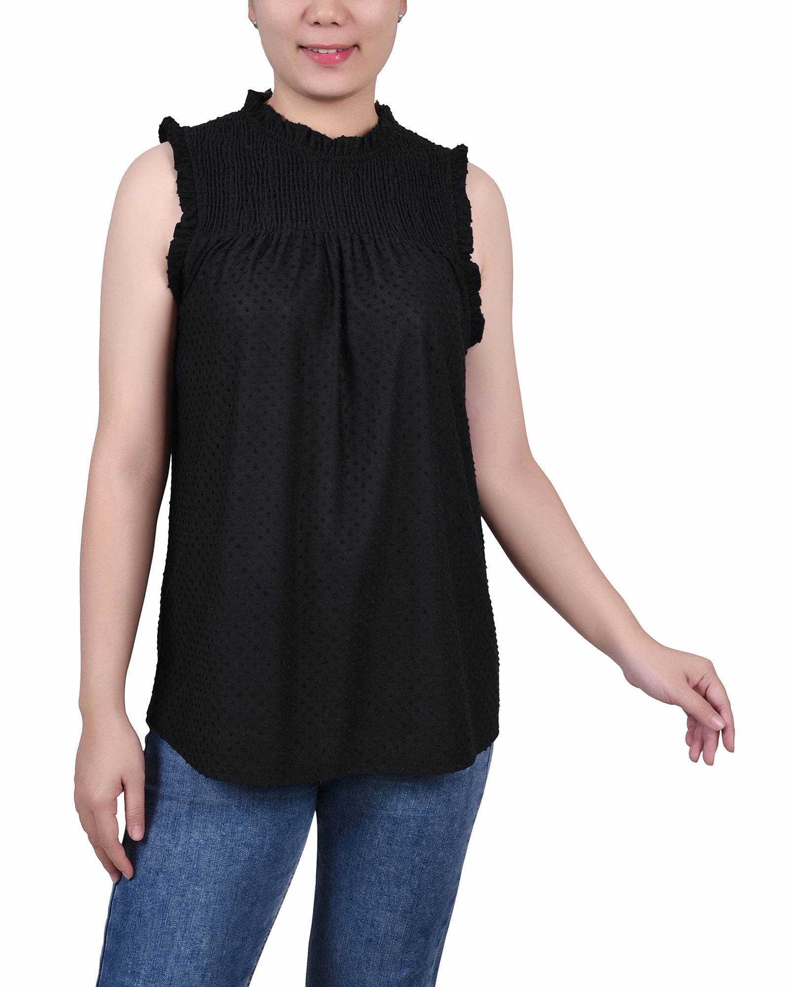 Sleeveless Yoke Top With Ruffles Weekend Look