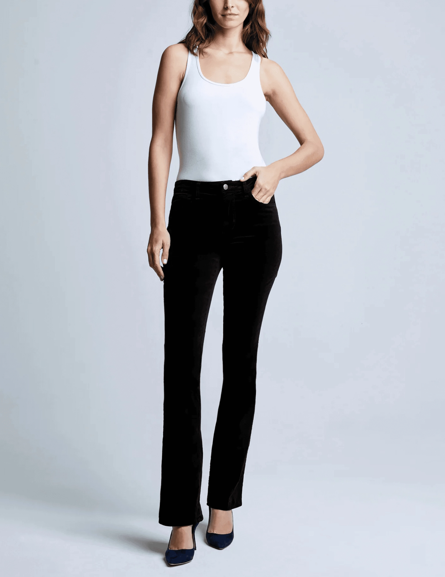 L'Agence Stevie Velvet Jeans in Noir Party Look Modern Minimalist Relaxed Style Bold