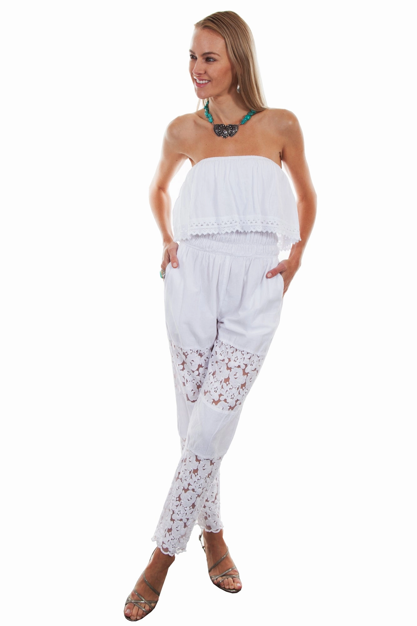 Scully Womens White 100% Cotton Tube Top Romper Chill Attire