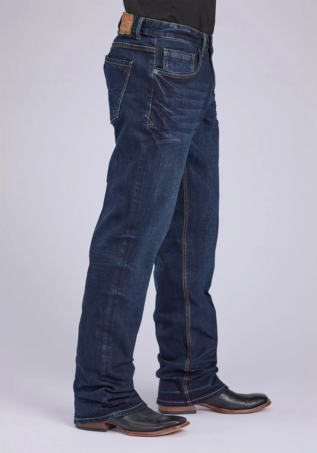 Home Comfort Party Look Modern Minimalist Stetson Mens 1313 Modern Stretch Dark Wash Cotton Blend Pieced Jeans
