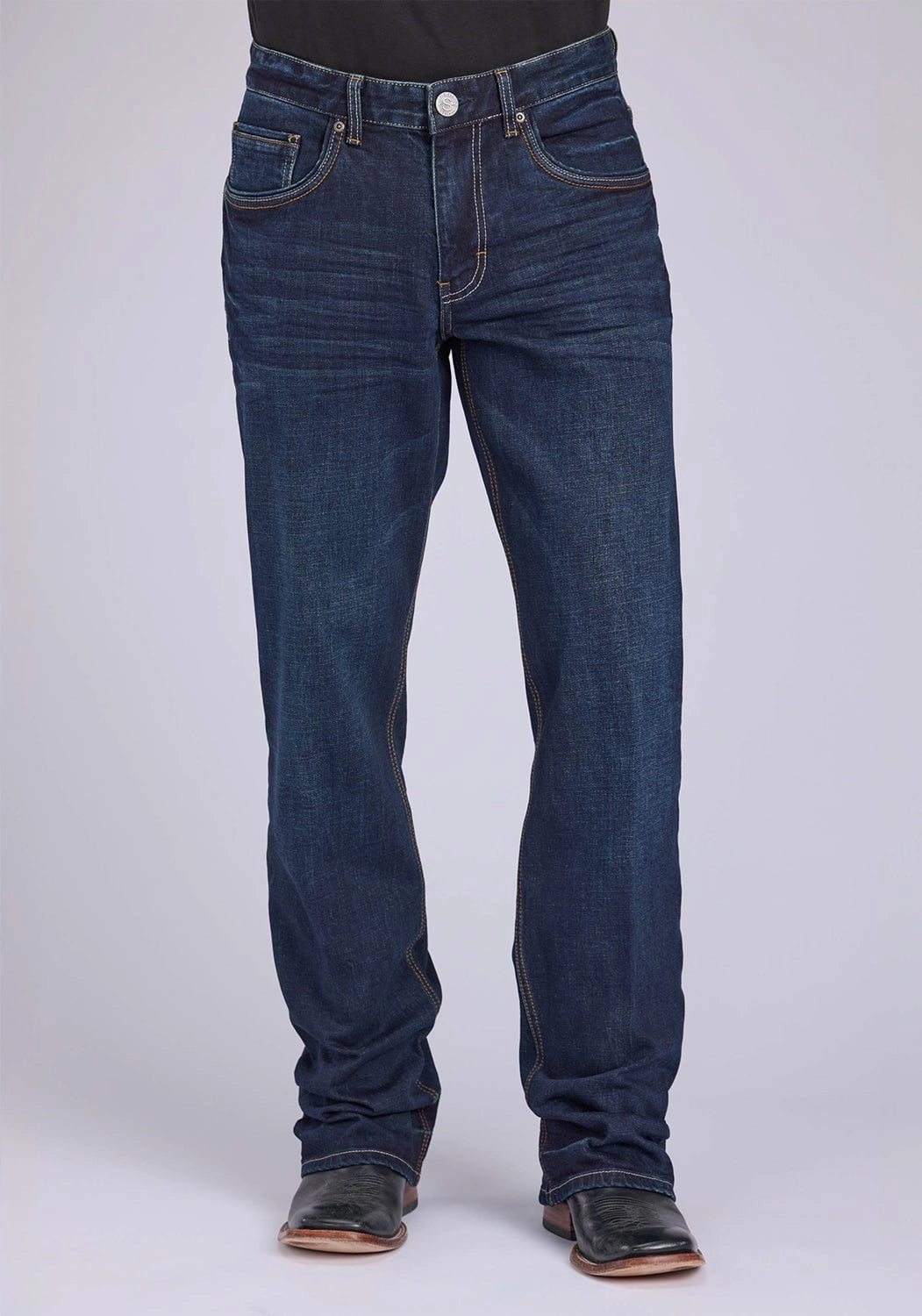 Stetson Mens 1313 Modern Stretch Dark Wash Cotton Blend Pieced Jeans Everyday Shopping Day Straight Leg Design