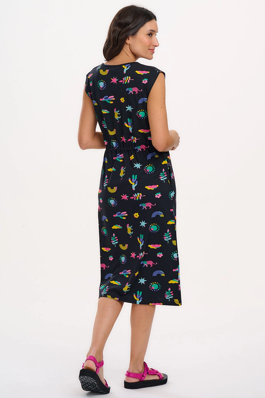 Bright Bloom Sloane Jersey Midi Dress in Summer Joy Black