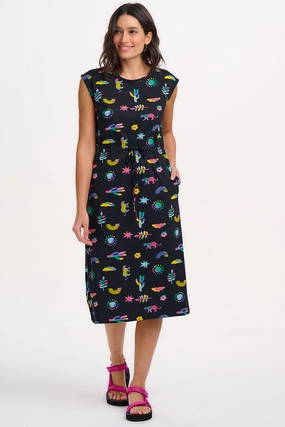 Sloane Jersey Midi Dress in Summer Joy Black Everyday Comfort Wear