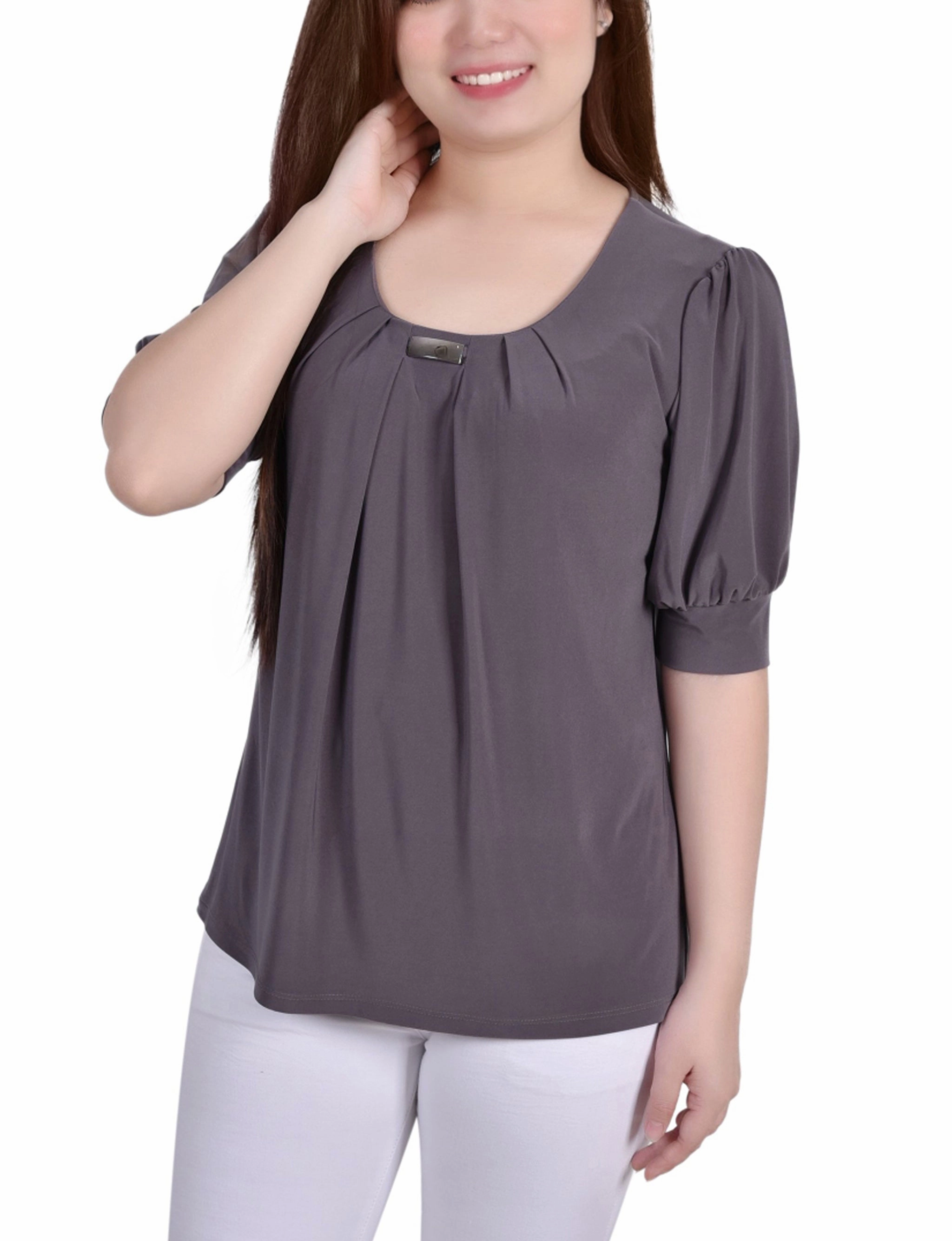 Street Ready Work Comfort Short Sleeve Balloon Sleeve Top With Hardware