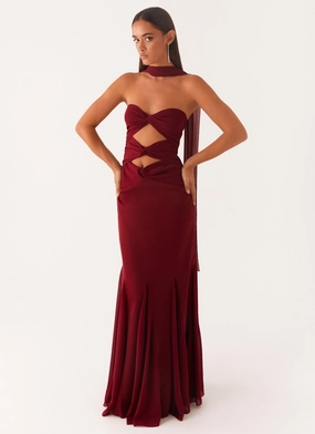 Casual Chic Wear Melrose Satin Chiffon Maxi Dress - Deep Red