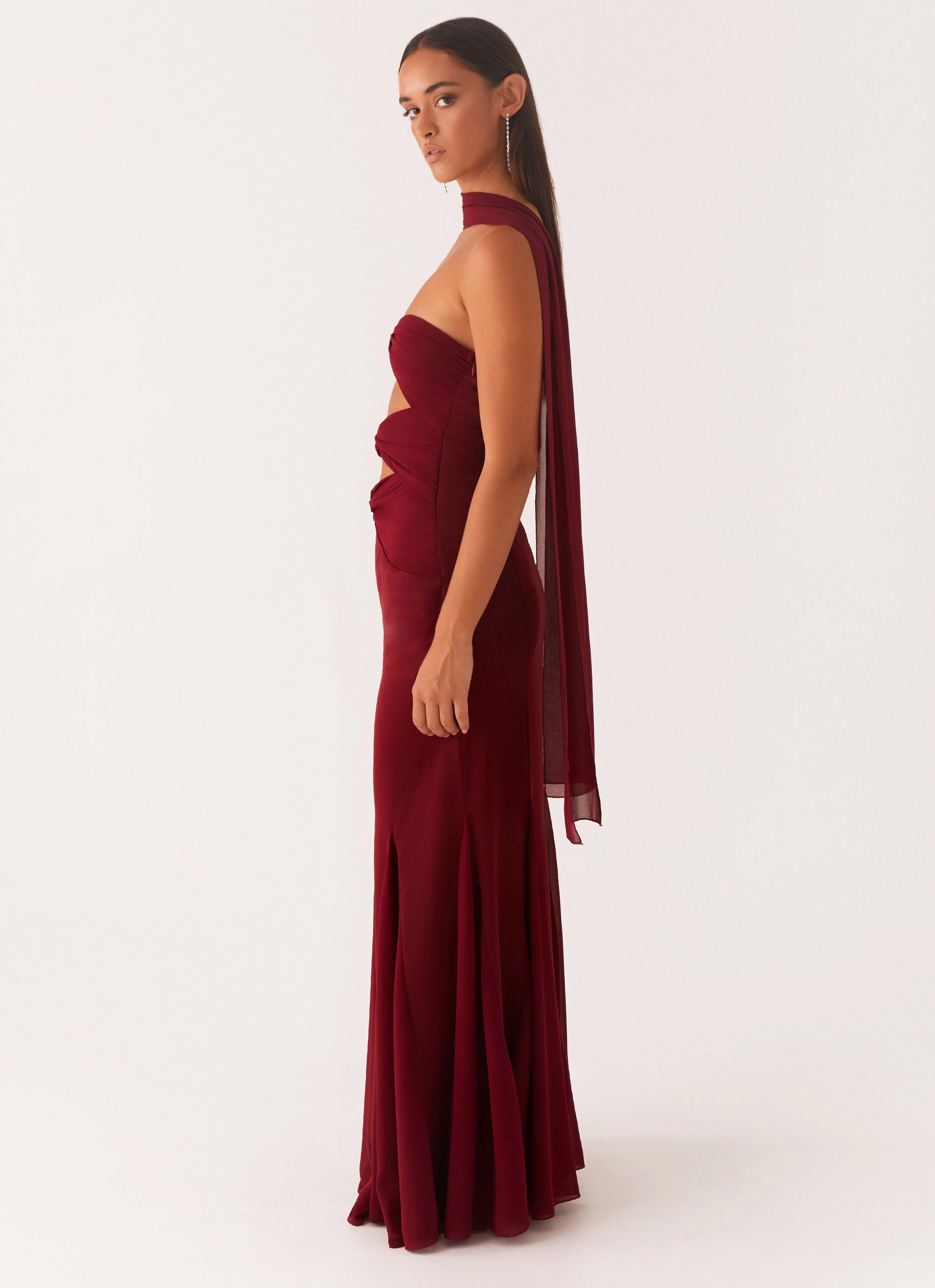 Melrose Satin Chiffon Maxi Dress - Deep Red All Day Move Easy