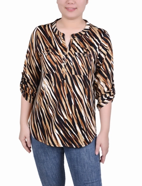 Butter Soft Finishing Unstructured Fit Long Tab-Sleeve Top With Pockets