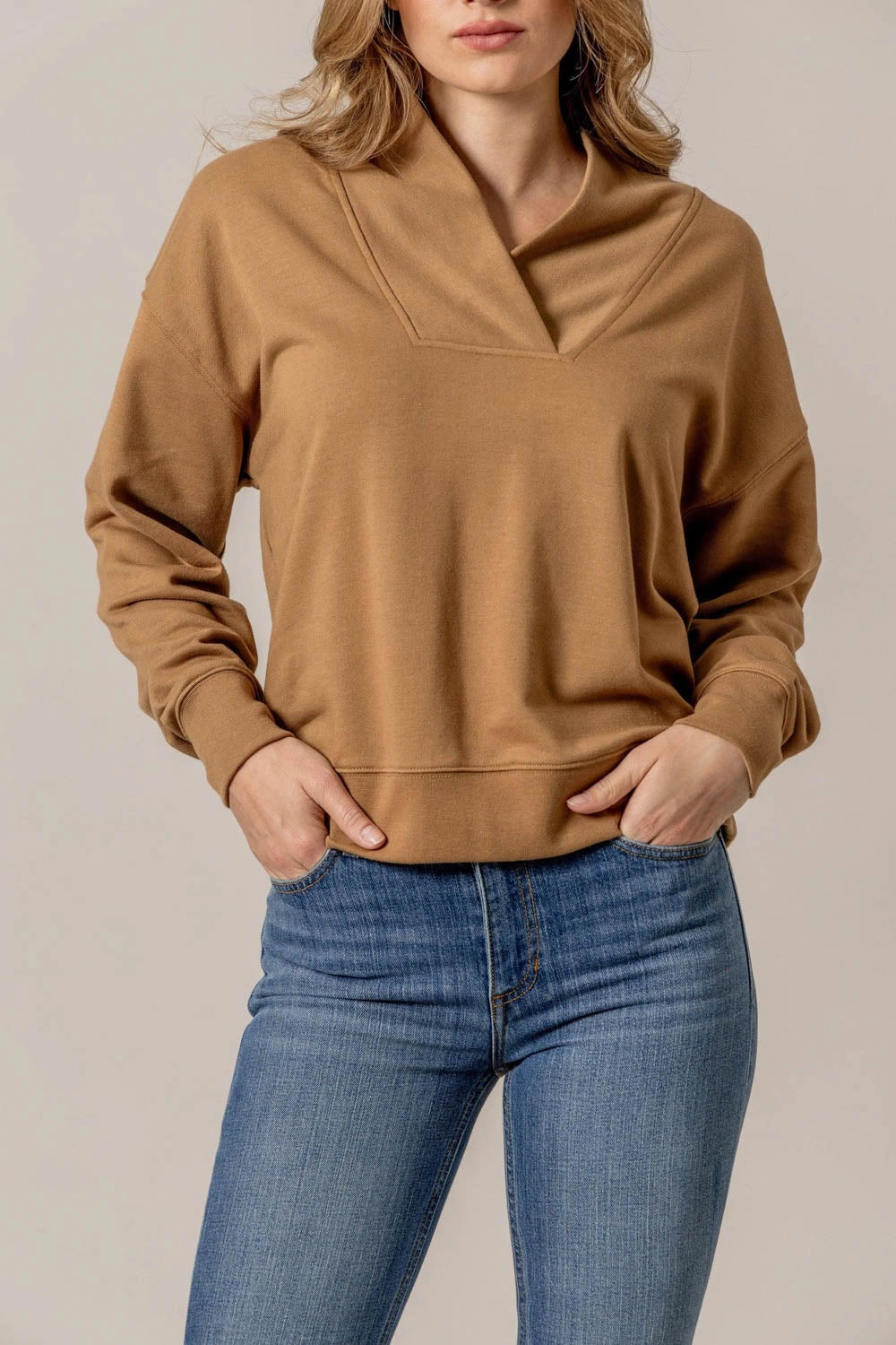 Classic Comfort Kimes Ranch Womens Sandy Tan Cotton Blend Sweatshirt