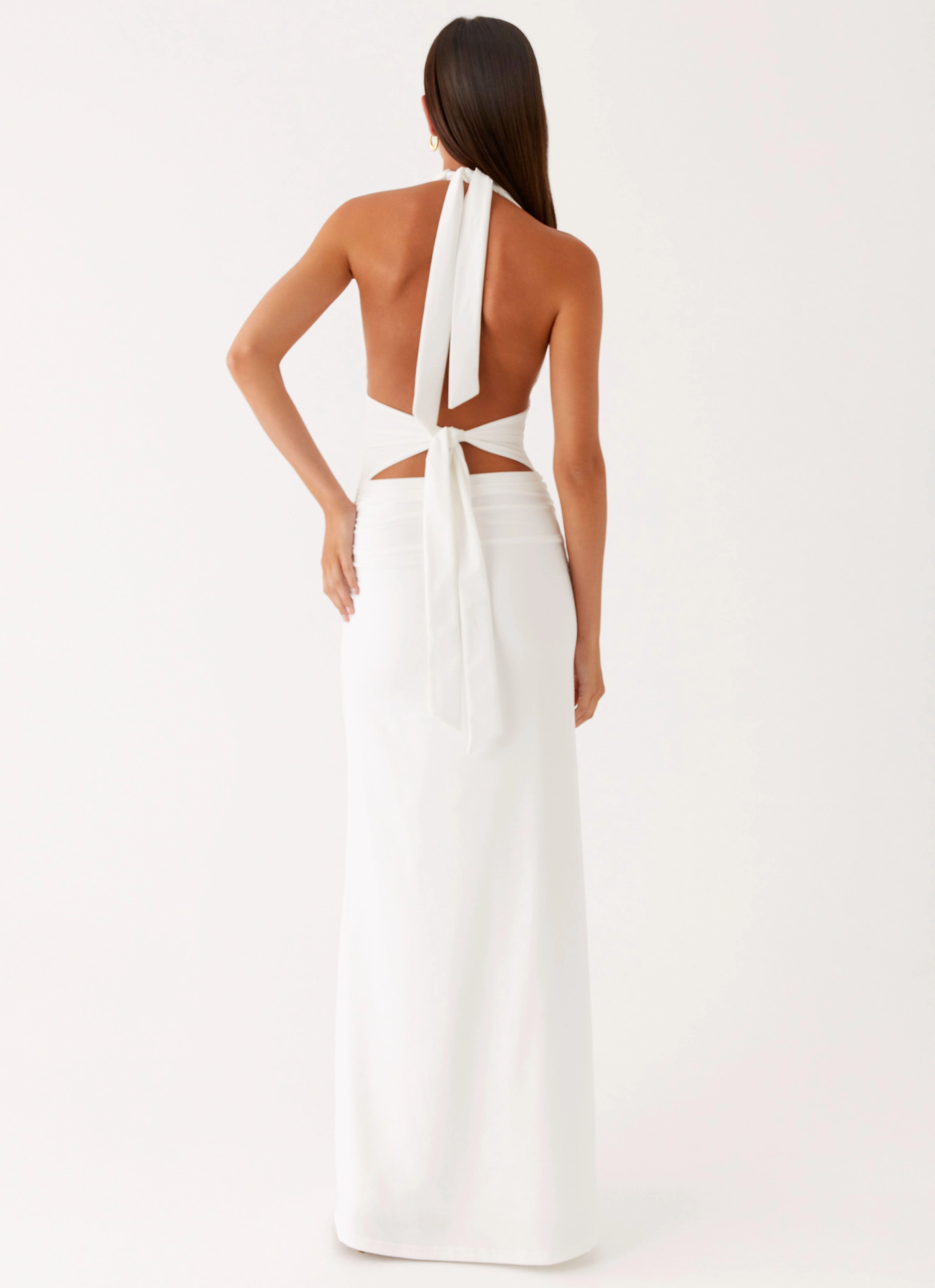 Elegant Outline Long Lines Ilaria Halter Maxi Dress - White