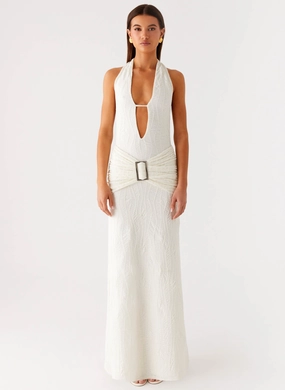 Smoke Ivy Maxi Dress - White Tie-Detail Cozy Silhouette