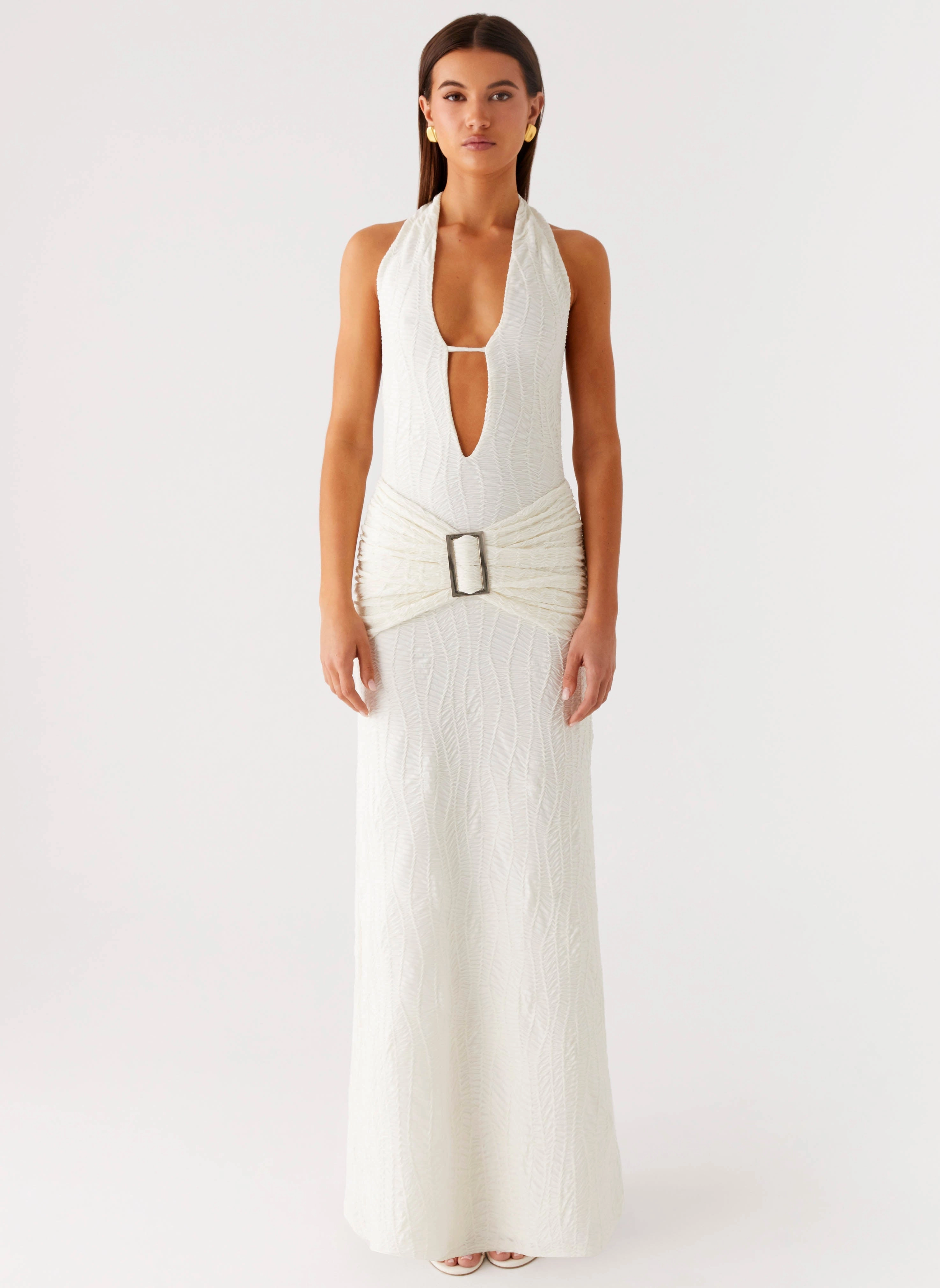 Smoke Ivy Maxi Dress - White Tie-Detail Cozy Silhouette