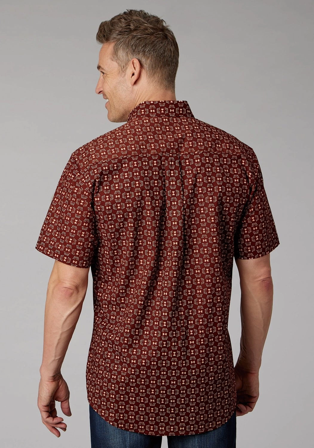 Roper Mens 2005 Ikat Arrows Red 100% Cotton L/S Shirt Modern Style