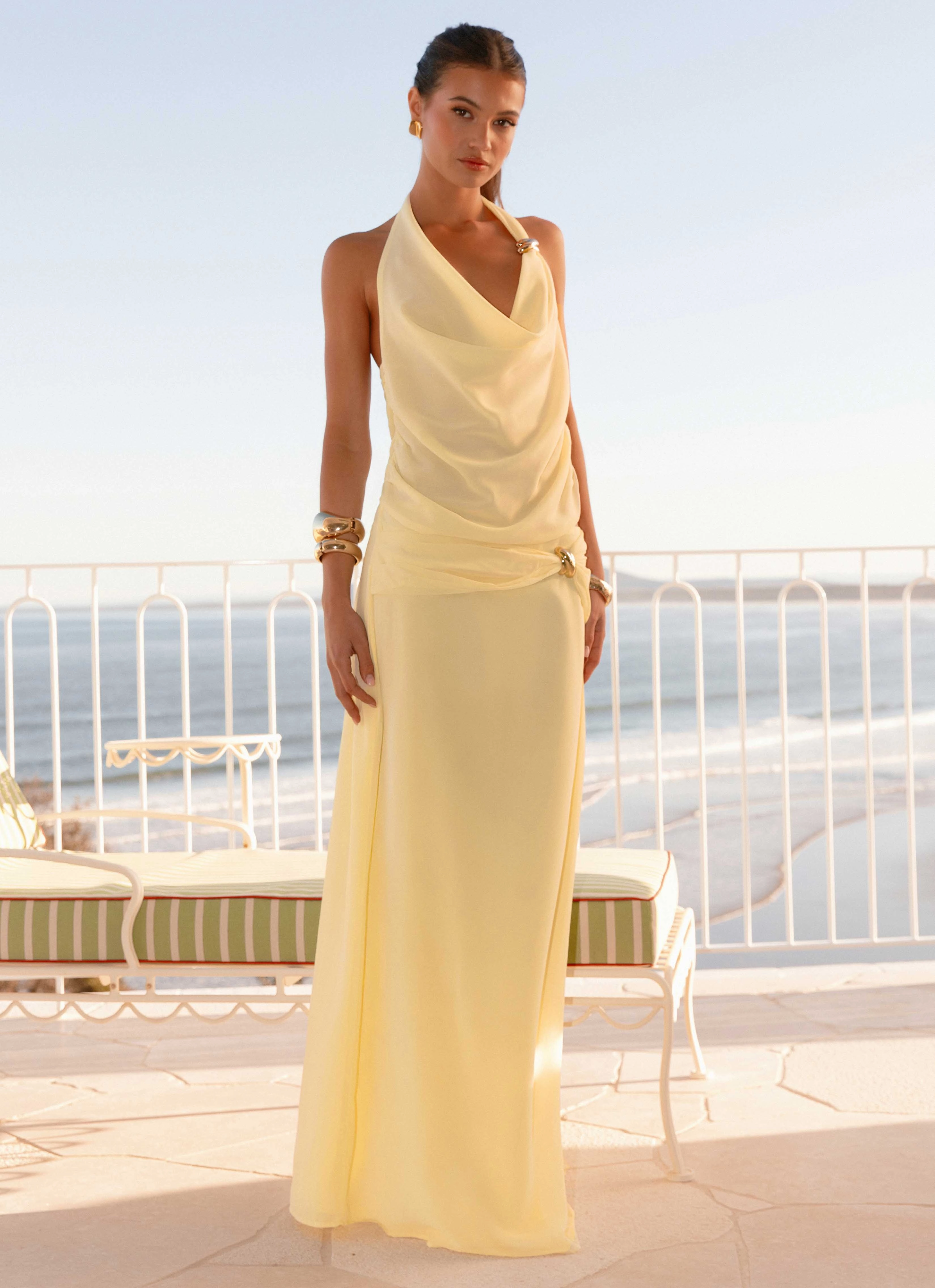 Year Round Style Tear Resistant Material Anuhea Cowl Top - Yellow