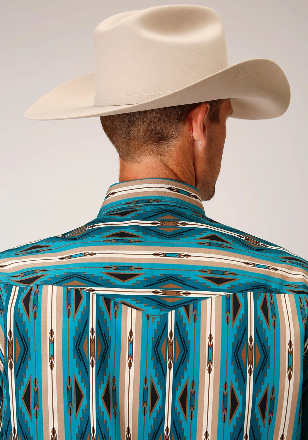 Wardrobe Essential Roper Mens 1475 Aztec Stripe Green 100% Cotton S/S Shirt