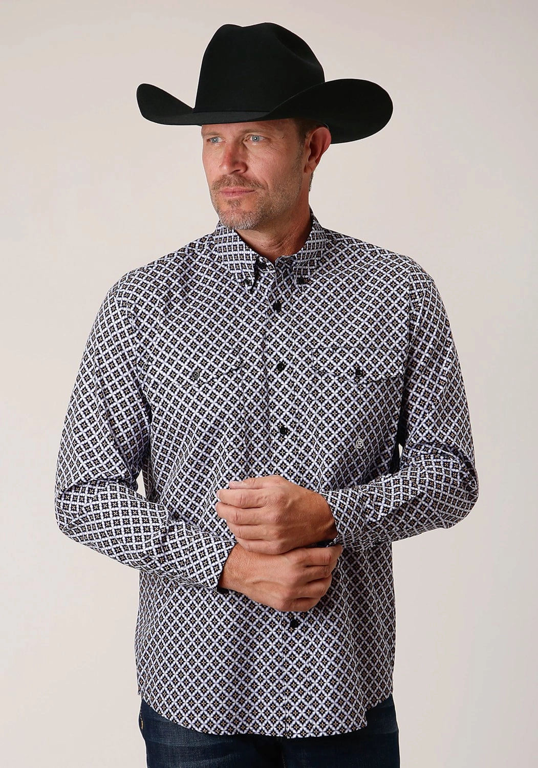 Roper Mens Black 100% Cotton L/S Shirt Festival Outfit Soft Touch