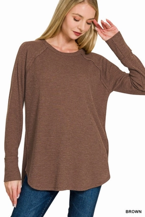 Nancy Baby Waffle Long Sleeve Top Taped Neckline AllSeasonWear