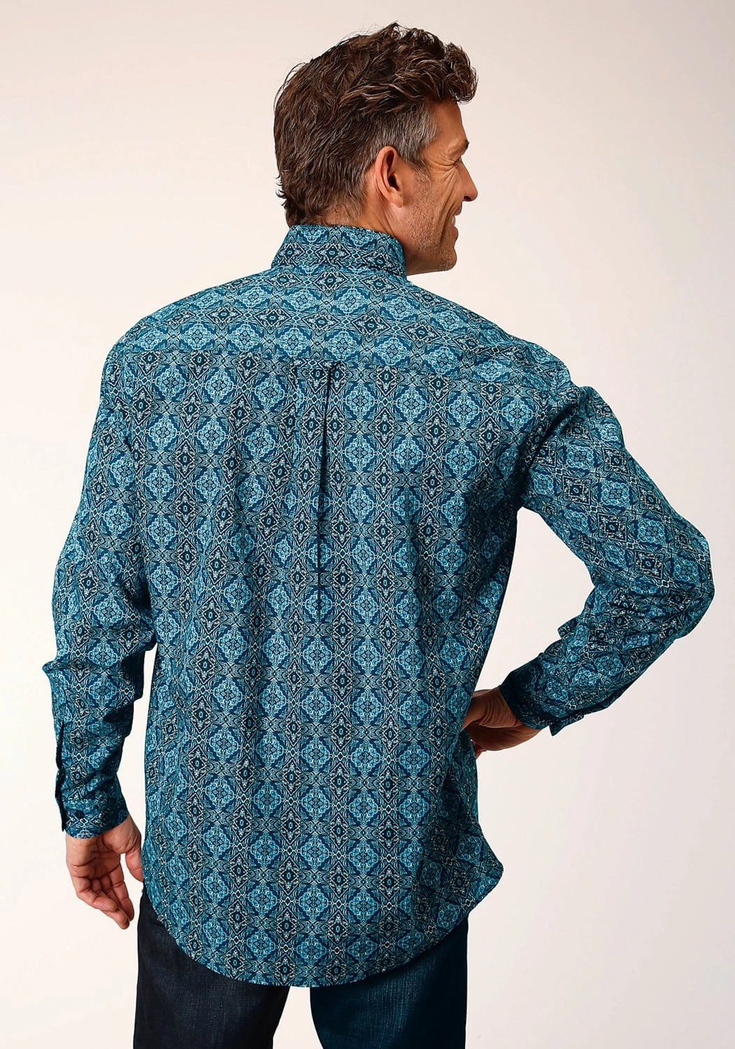 Roper Mens Gothic Medallion Blue 100% Cotton L/S Shirt Hooded Option No Chafe Edging