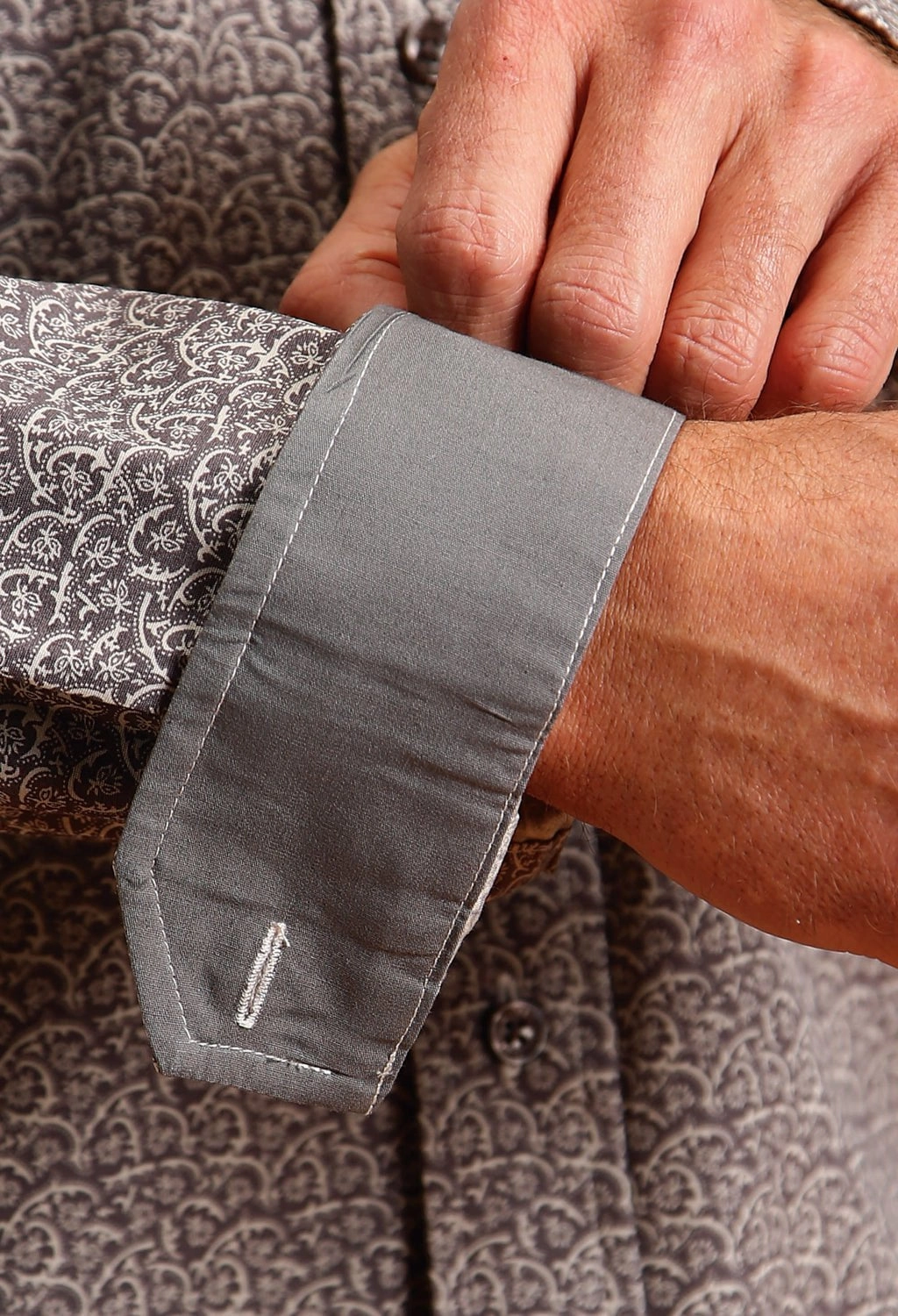 Stetson Mens Vintage Floral Grey 100% Cotton L/S Shirt Floral Motif Moisture Wicking Layer