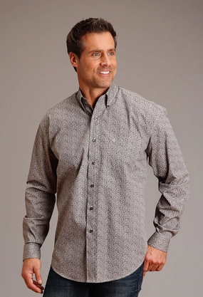 Soft Collar Design Nautical Look Stetson Mens Vintage Floral Grey 100% Cotton L/S Shirt