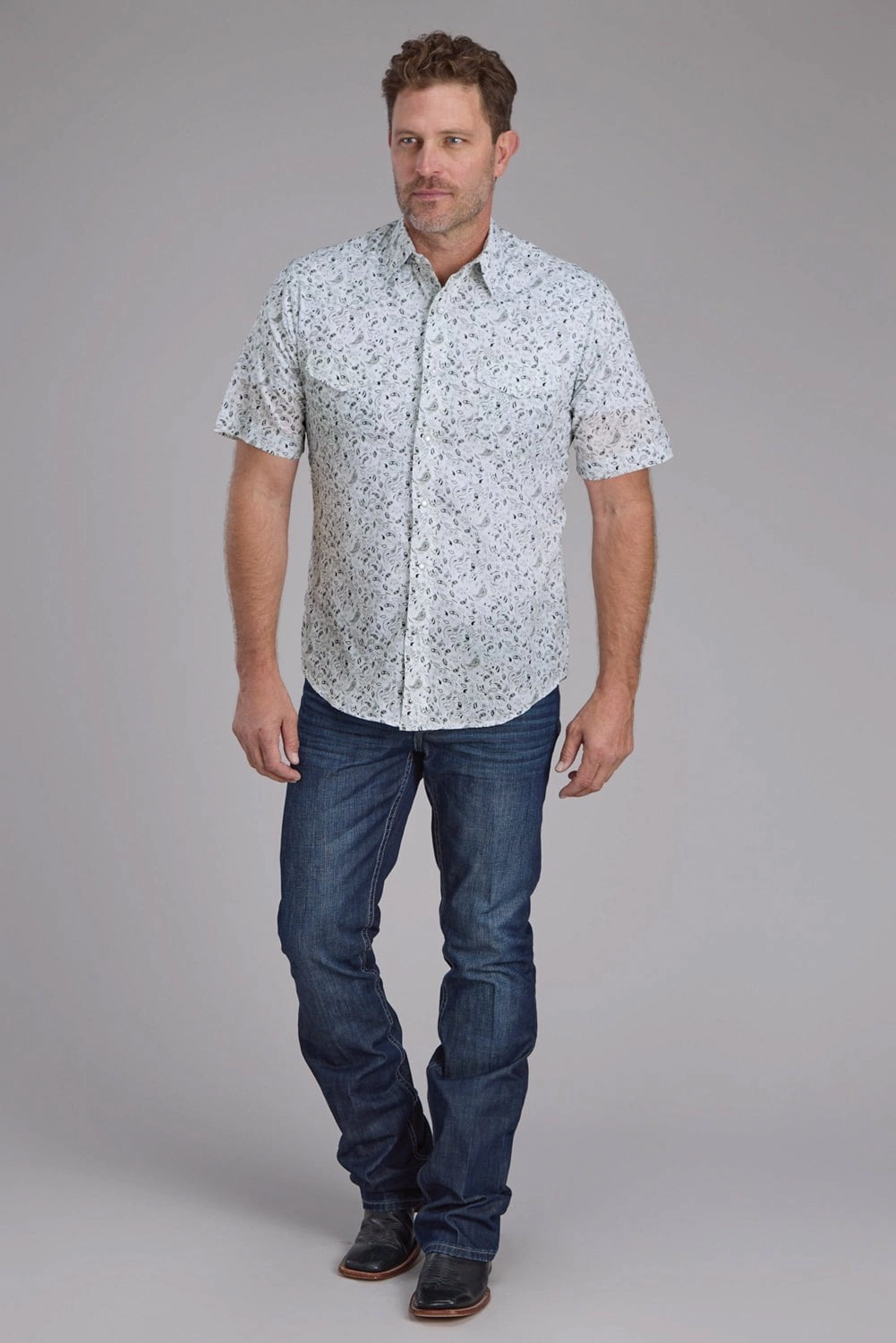 Roper Mens 2428 Paisley Black/White Cotton Blend S/S Shirt Perfect Fit