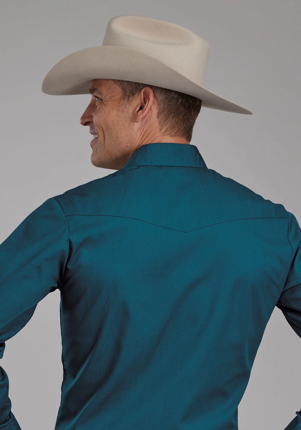 Checkered Style Roper Mens 2124 Broadcloth Blue Steel Cotton Blend L/S Shirt