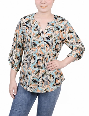 3/4 Roll Tab Pullover Top Hooded Knit Variation