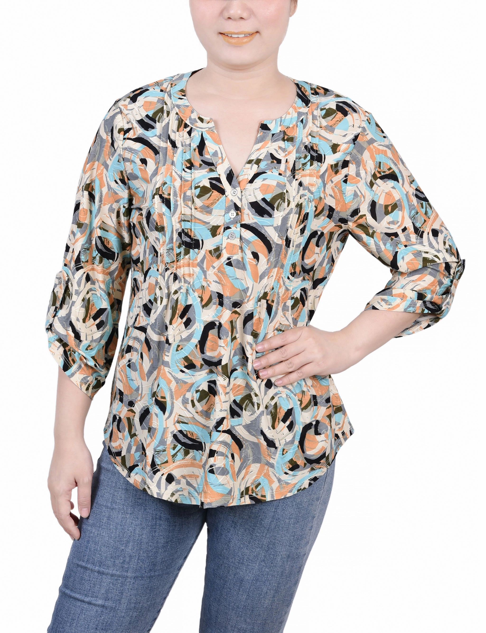 3/4 Roll Tab Pullover Top ReverseCoil Zipper