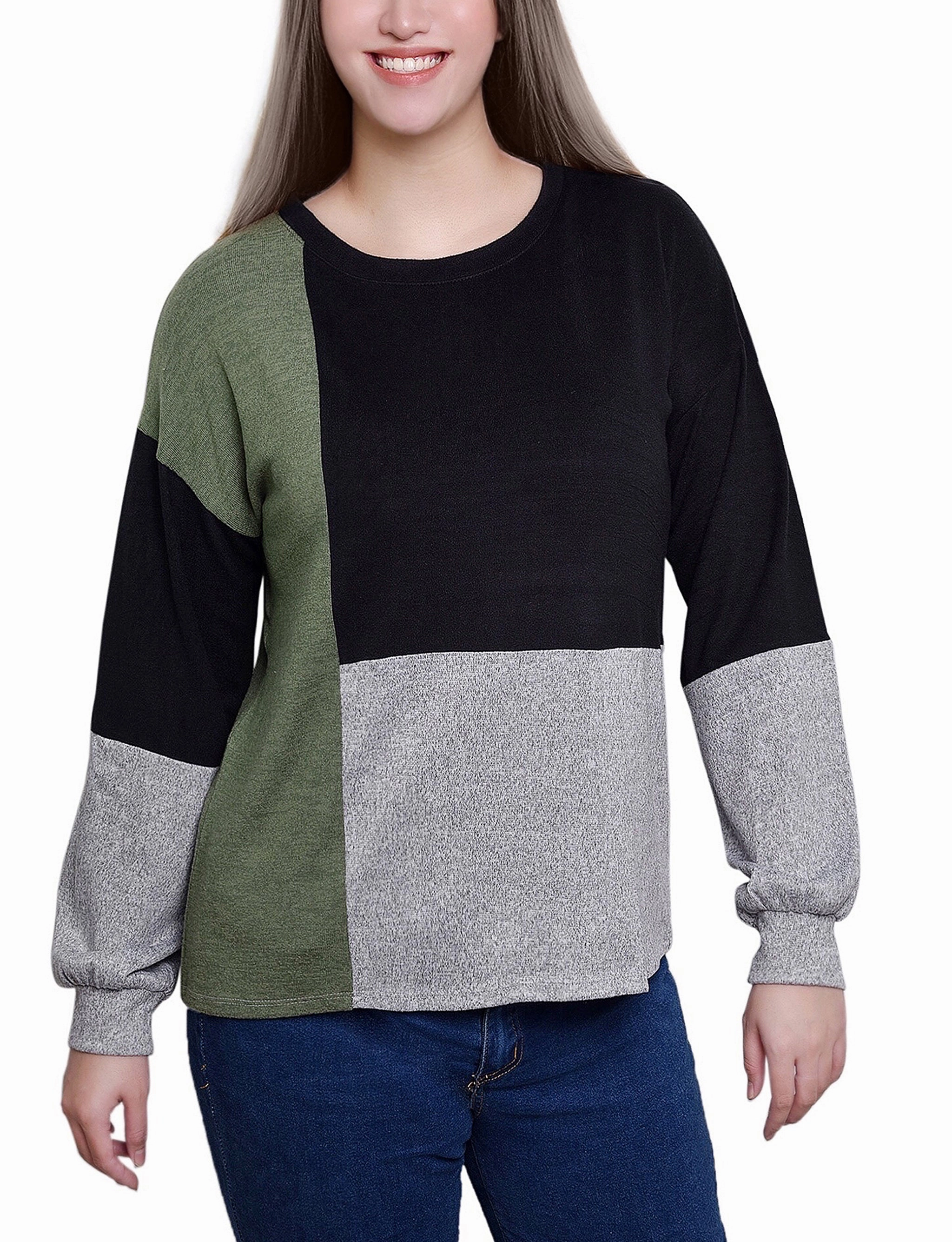 Gentle Fabric Long Sleeve Colorblocked Top