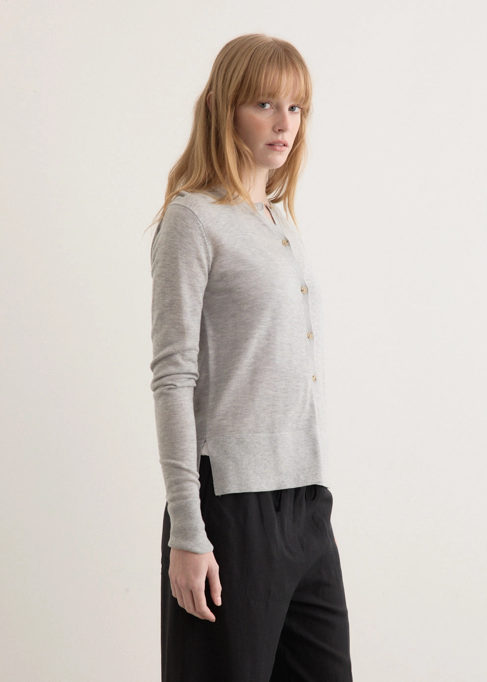 Essential Drape Flatlock Seam Construction Fine Knit Cardigan