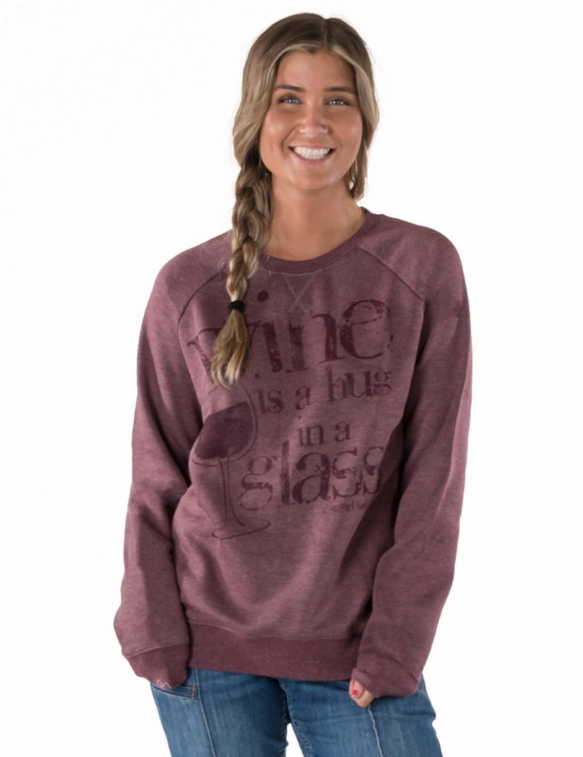 Cowgirl Tuff Womens Hug In A Glass Wine Poly/Rayon Sweatshirt Chilly Day Layers Effortless Layering