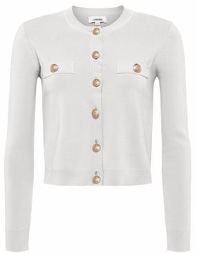 L'Agence Toulouse Cropped Crew Neck Cardigan in Ivory Stylish Knitwear