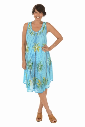 Spring Ready Palm Tree Tie-Dye Sleeveless Dress