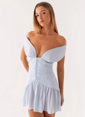 Comfortable Layering Clean Mood Dear Diary Mini Dress - Pastel Blue